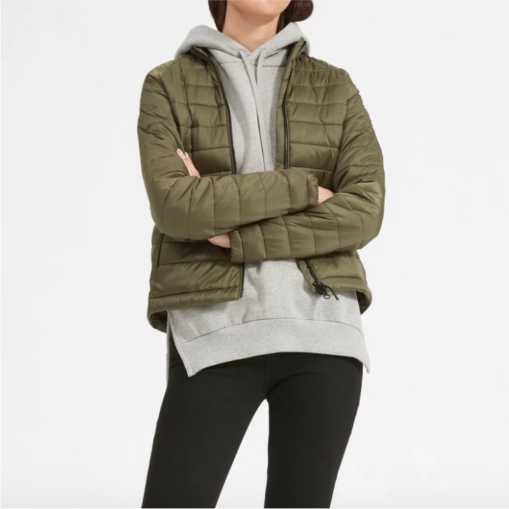 Everlane ReNew Lightweight Quilted Puffer Jacket Zip Up Army Green Packable XS